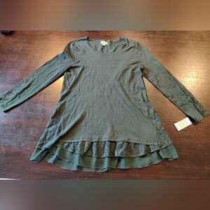 Style & Co. Olive Green Lace Hem Tunic